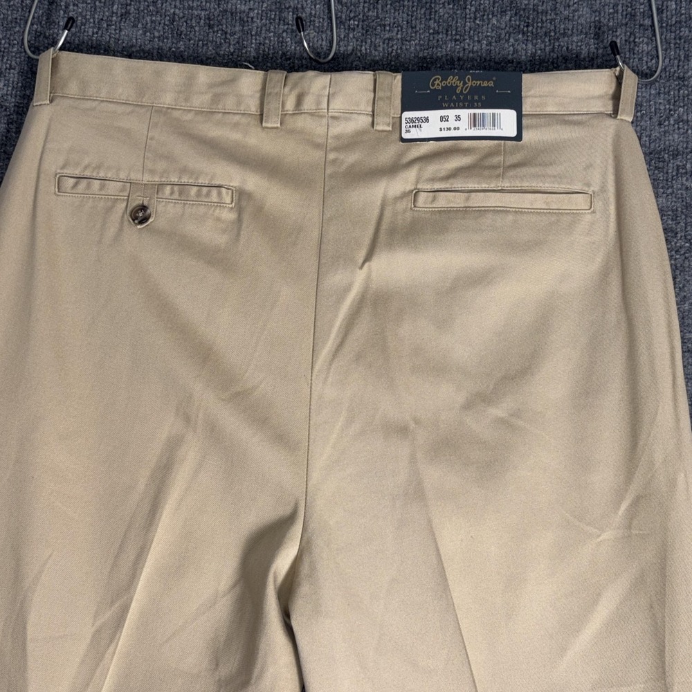 Bobby Jones Players Pants Mens 35x33 Camel Khaki Cotton‎ Chino Golf Flat Front - Picture 5 of 14